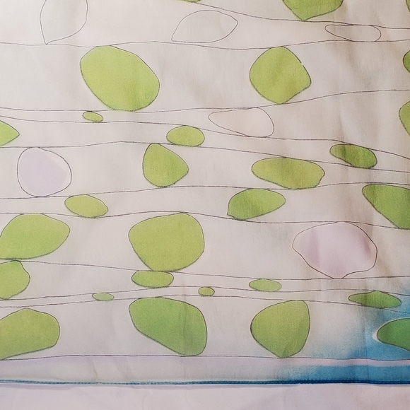 Vintage Whispy White Green and Blue Psychedelic Bubble Grid Square Scarf - Picture 3 of 12